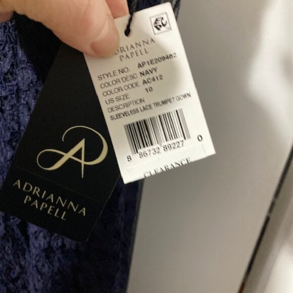 Adrianna Papell Navy Lace Trumpet Gown - Picture 4 of 9